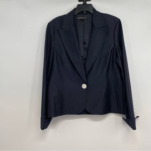 Lafayette 148 Jacket Blazer Womens Linen Wool Blue Sz 14 Cuffed Sleeves Lined